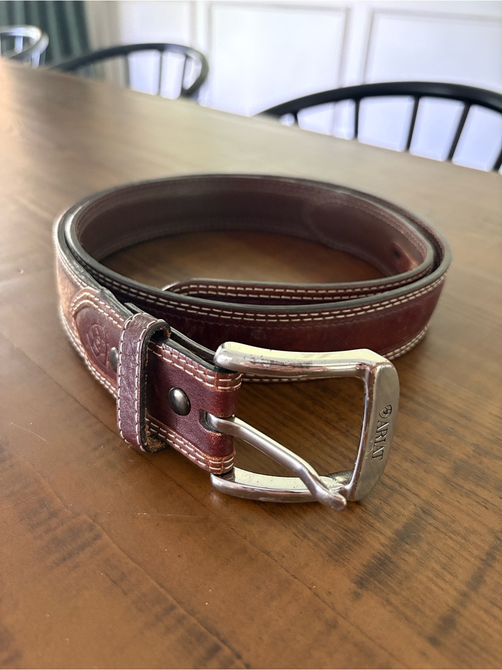 Ariat Men's The Inside Story Brown Leather Belt with Silver Buckle Size 42